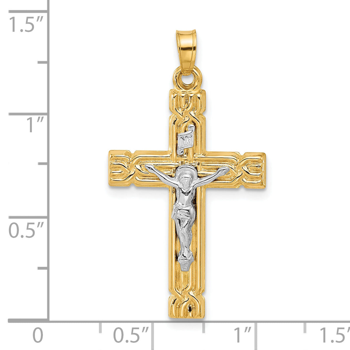 14k Two-Tone Hollow INRI Crucifix Pendent-XR2090