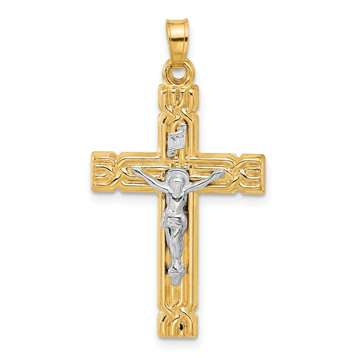 14k Two-Tone Hollow INRI Crucifix Pendent-XR2090