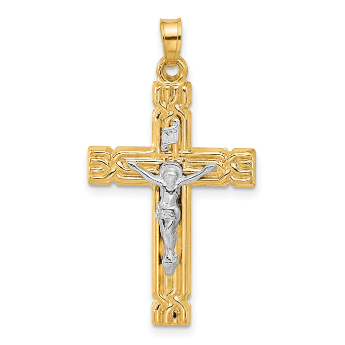 14k Two-Tone Hollow INRI Crucifix Pendent-XR2090