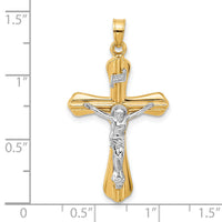 14k Two-Tone Grooved Hollow INRI Crucifix Pendent-XR2092