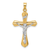 14k Two-Tone Grooved Hollow INRI Crucifix Pendent-XR2092
