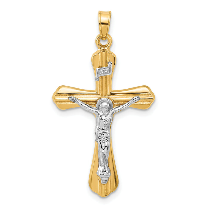 14k Two-Tone Grooved Hollow INRI Crucifix Pendent-XR2092