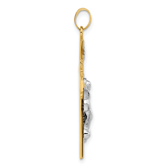 14k Two-Tone Textured Hollow INRI Crucifix Pendent-XR2093