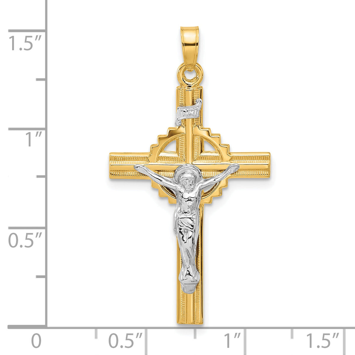14k Two-Tone Textured Hollow INRI Crucifix Pendent-XR2093