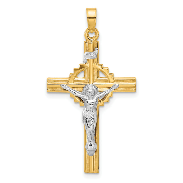 14k Two-Tone Textured Hollow INRI Crucifix Pendent-XR2093