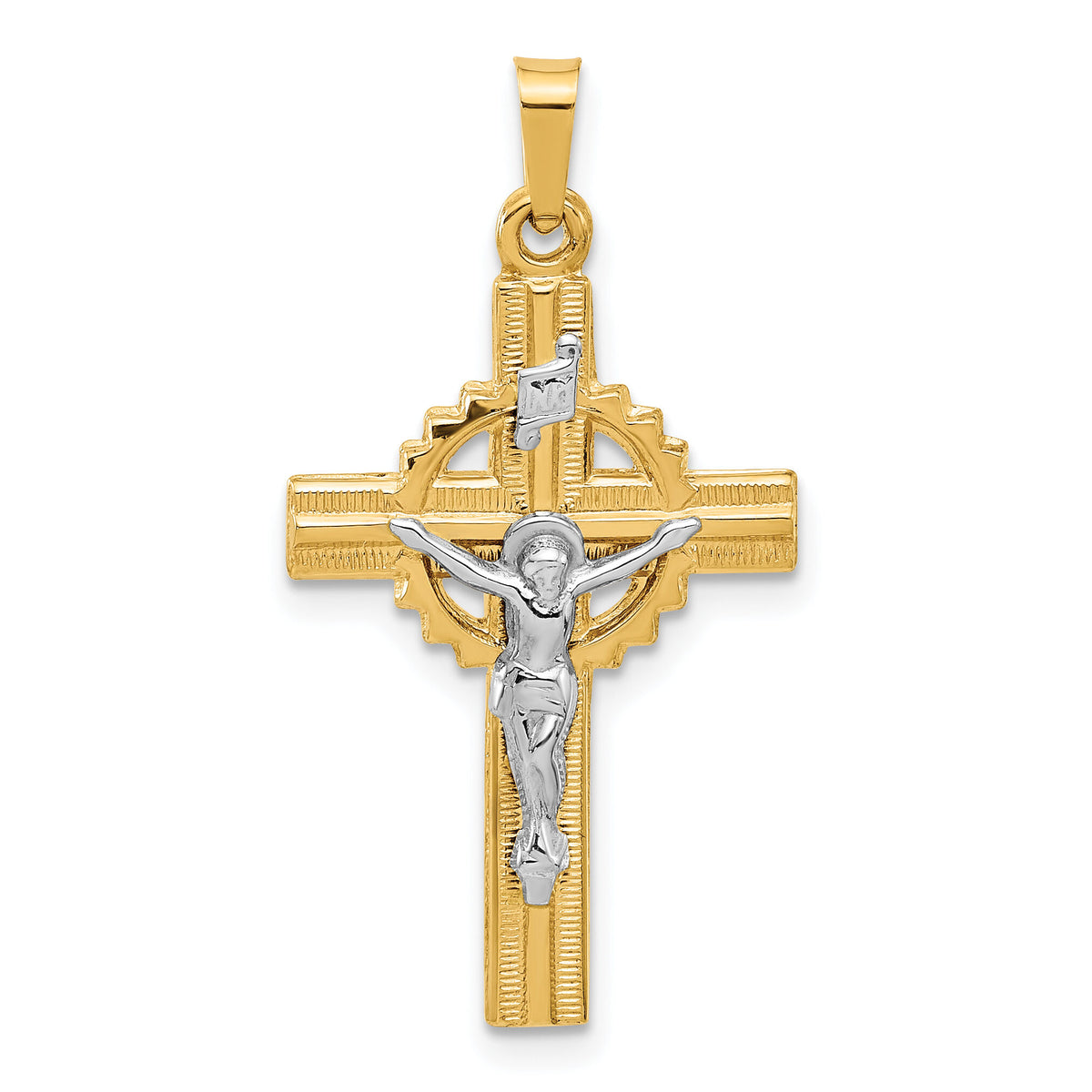 14k Two-Tone Hollow INRI Crucifix Pendent-XR2094