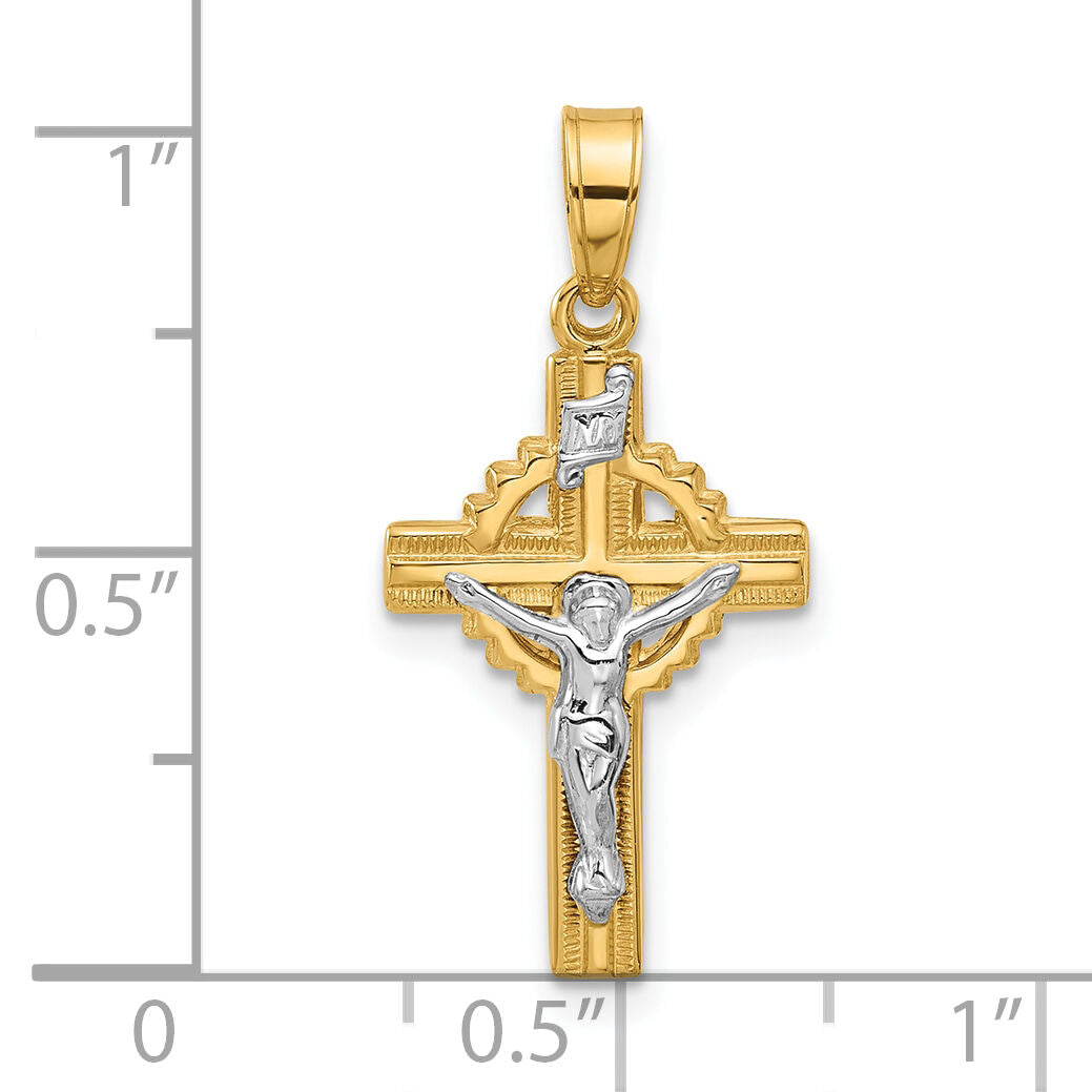 14k Two-Tone Hollow INRI Crucifix Pendent-XR2095
