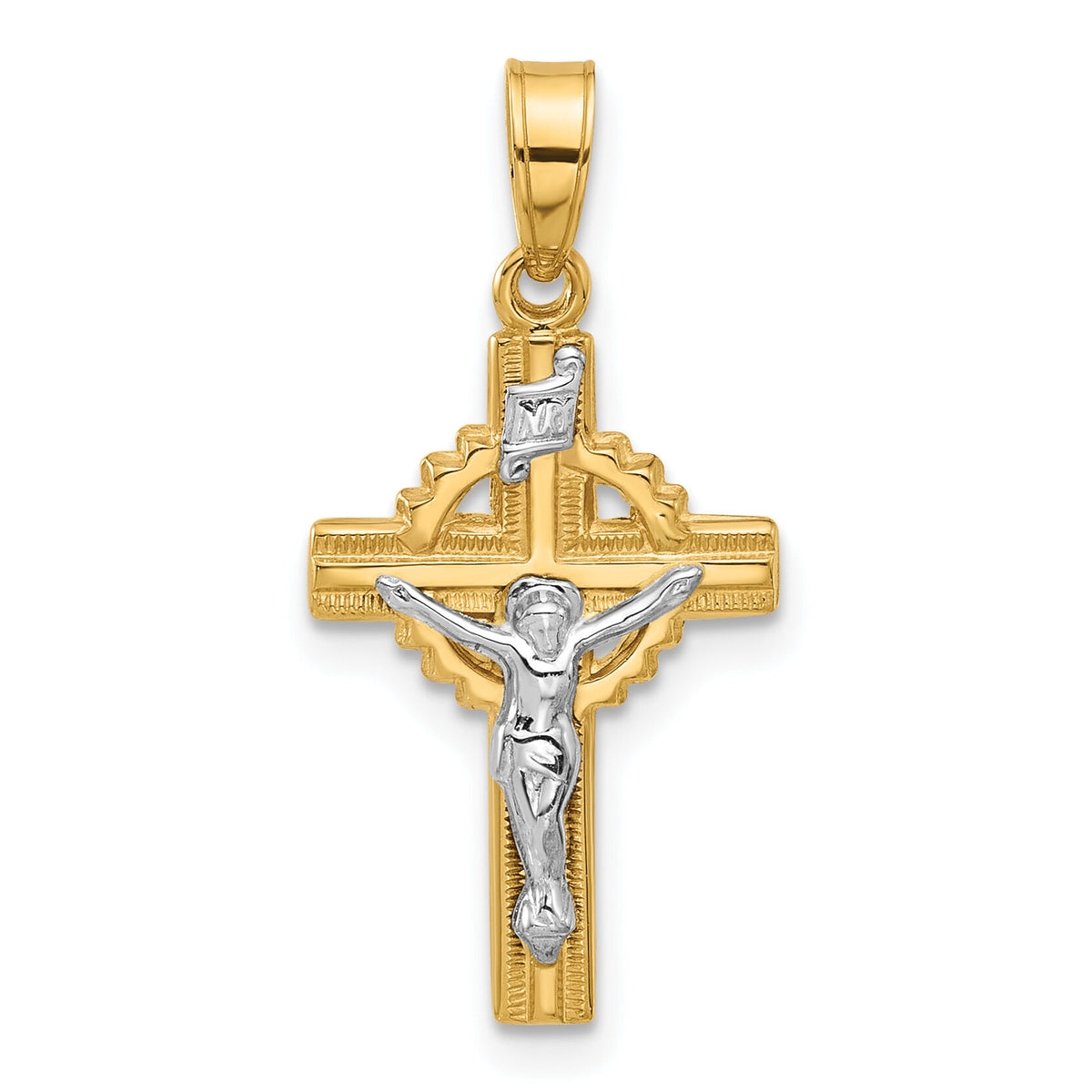 14k Two-Tone Hollow INRI Crucifix Pendent-XR2095