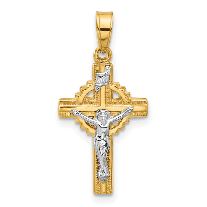 14k Two-Tone Hollow INRI Crucifix Pendent-XR2095