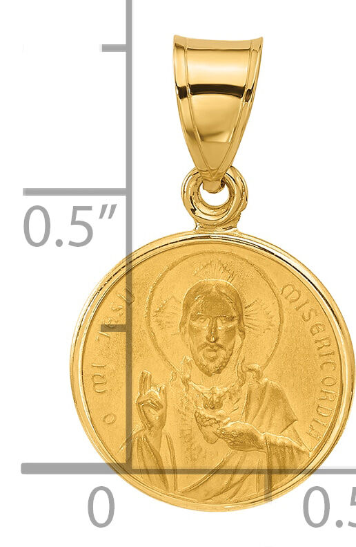 14k Polished and Satin Solid Sacred Heart of Jesus Medal-XR2097