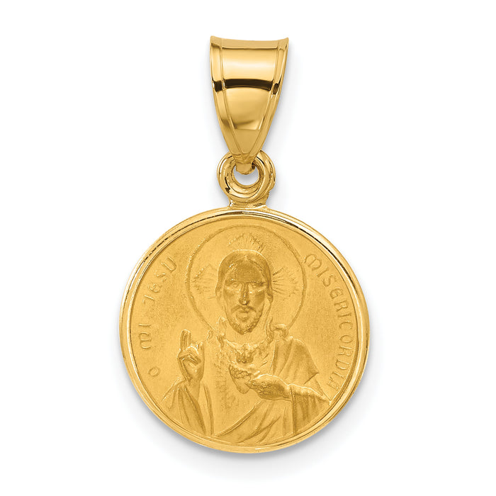 14k Polished and Satin Solid Sacred Heart of Jesus Medal-XR2097