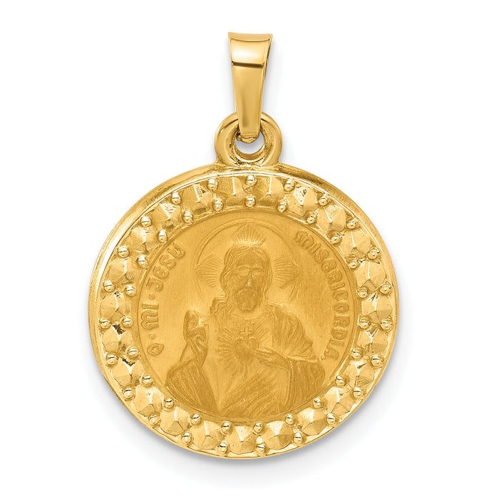 14K Hollow Sacred Heart of Jesus Medal-XR2099