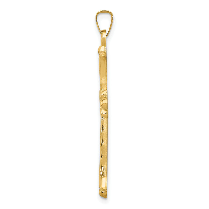 14k Hollow Fleur De Lis Cross Pendant-XR210