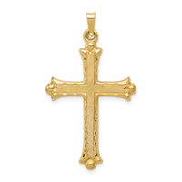 14k Hollow Fleur De Lis Cross Pendant-XR210