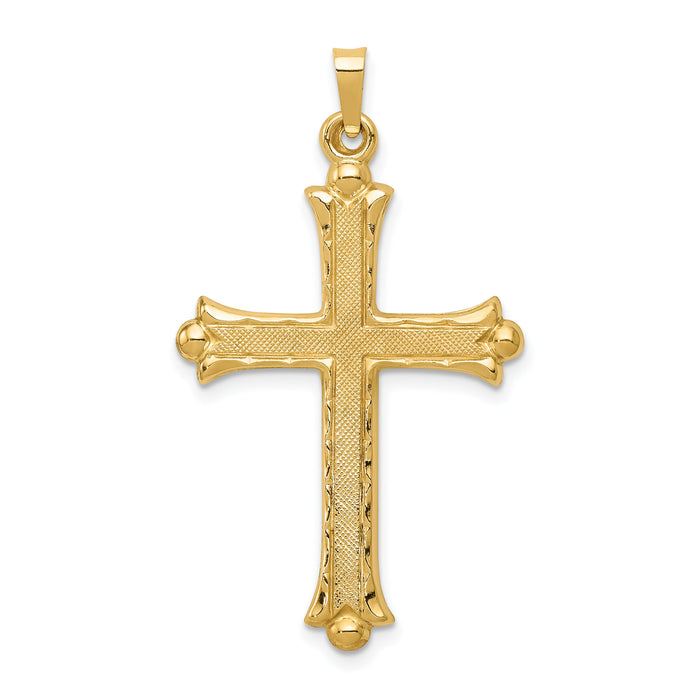 14k Hollow Fleur De Lis Cross Pendant-XR210