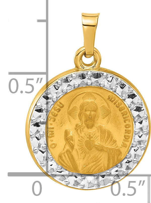 14K and White Rhodium Hollow Sacred Heart of Jesus Medal-XR2100