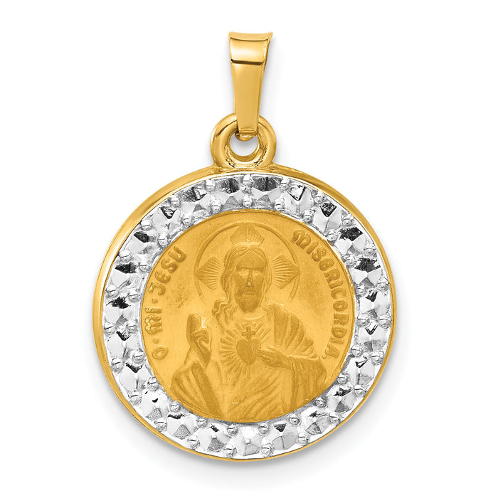 14K and White Rhodium Hollow Sacred Heart of Jesus Medal-XR2100