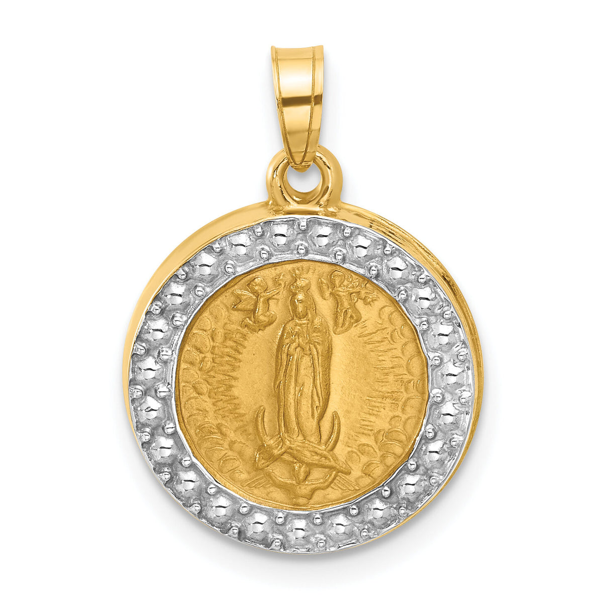 14k and Rhodium Hollow Lady of Guadalupe Pendant-XR2101