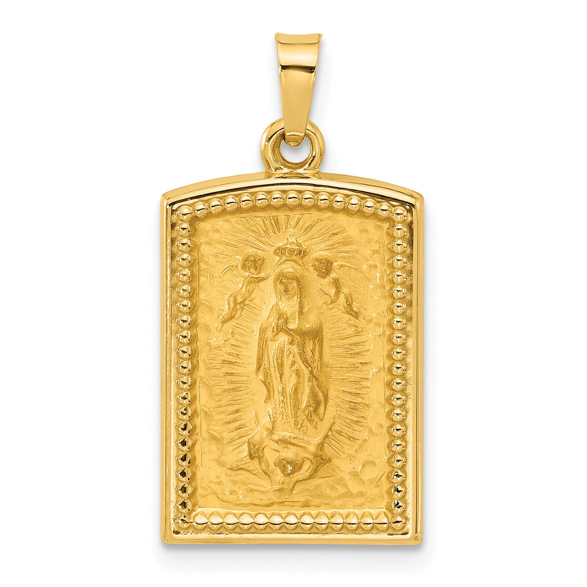 14K Rectangular Hollow Our Lady of Guadalupe Medal-XR2102
