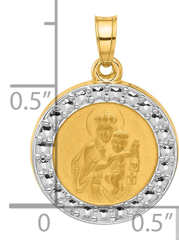 14K and White Rhodium Hollow Our Lady of Mt Carmel Medal-XR2104
