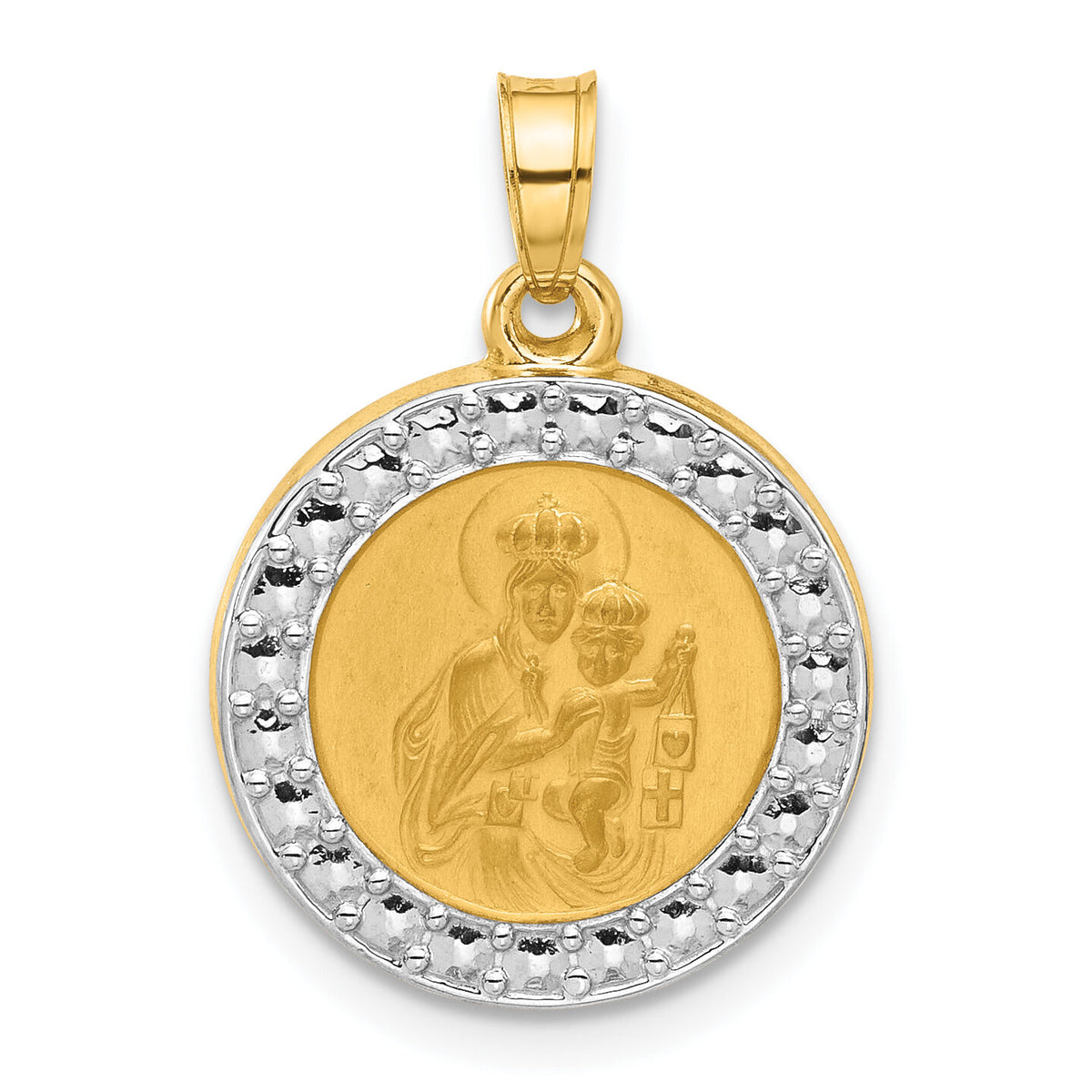 14K and White Rhodium Hollow Our Lady of Mt Carmel Medal-XR2104
