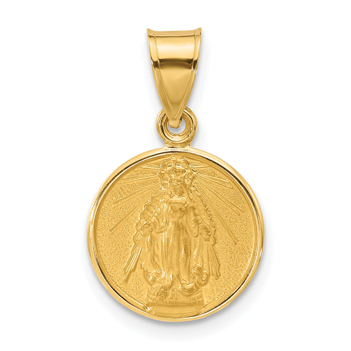 14k Polished and Satin Solid Miraculous Mary Plain Back Medal-XR2107