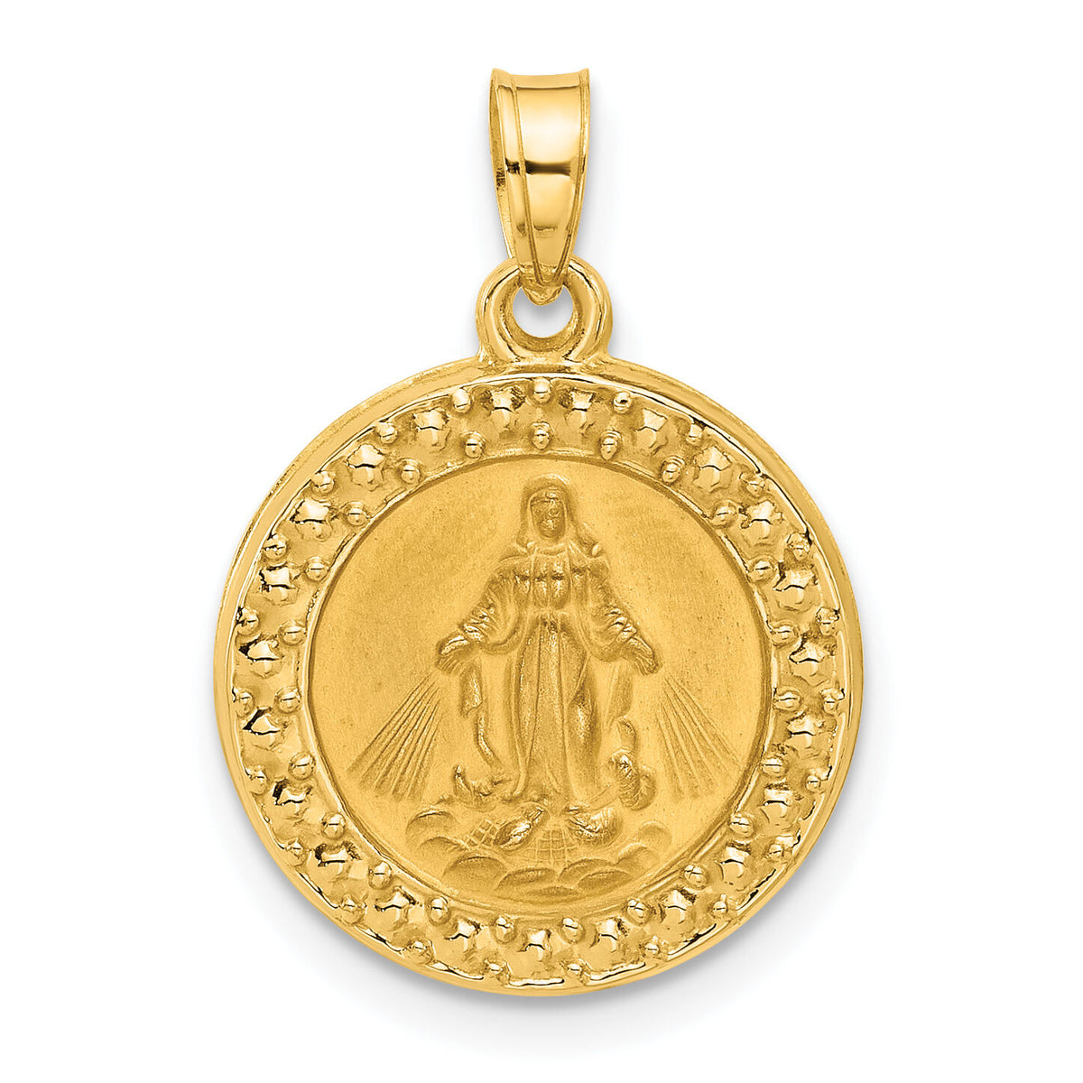 14K Hollow Miraculous Mary Plain Back Medal-XR2108
