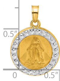 14K and White Rhodium Hollow Miraculous Mary Plain Back Medal-XR2109