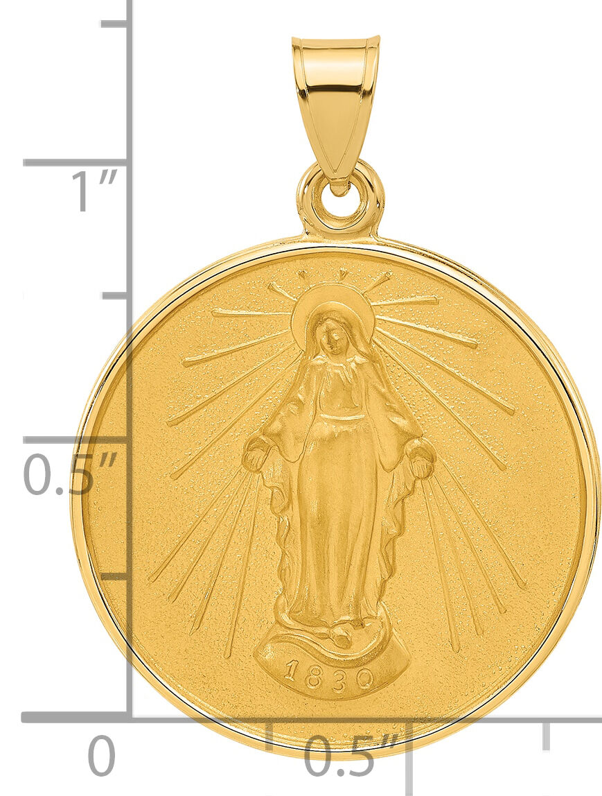 14k Polished and Satin Solid Miraculous Mary Plain Back Medal-XR2110