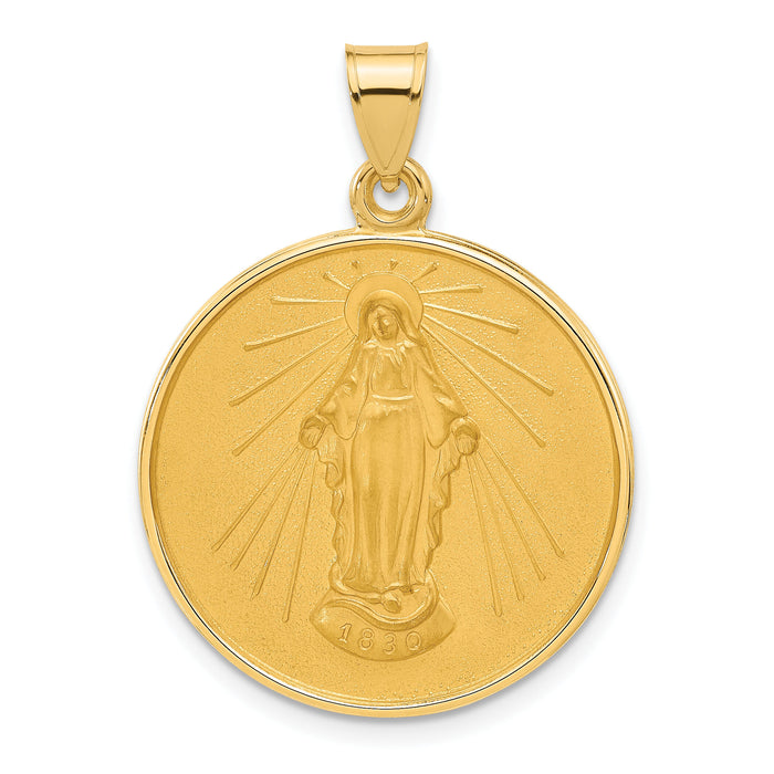14k Polished and Satin Solid Miraculous Mary Plain Back Medal-XR2110