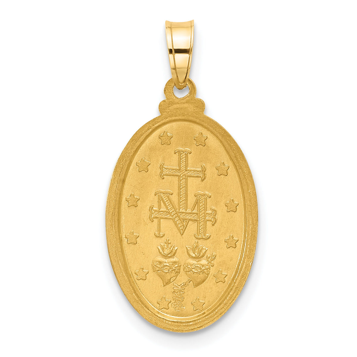 14k Satin and Polished Miraculous Medal Solid Oval Pendant-XR2111