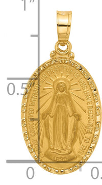 14k Satin and Polished Miraculous Medal Solid Oval Pendant-XR2111