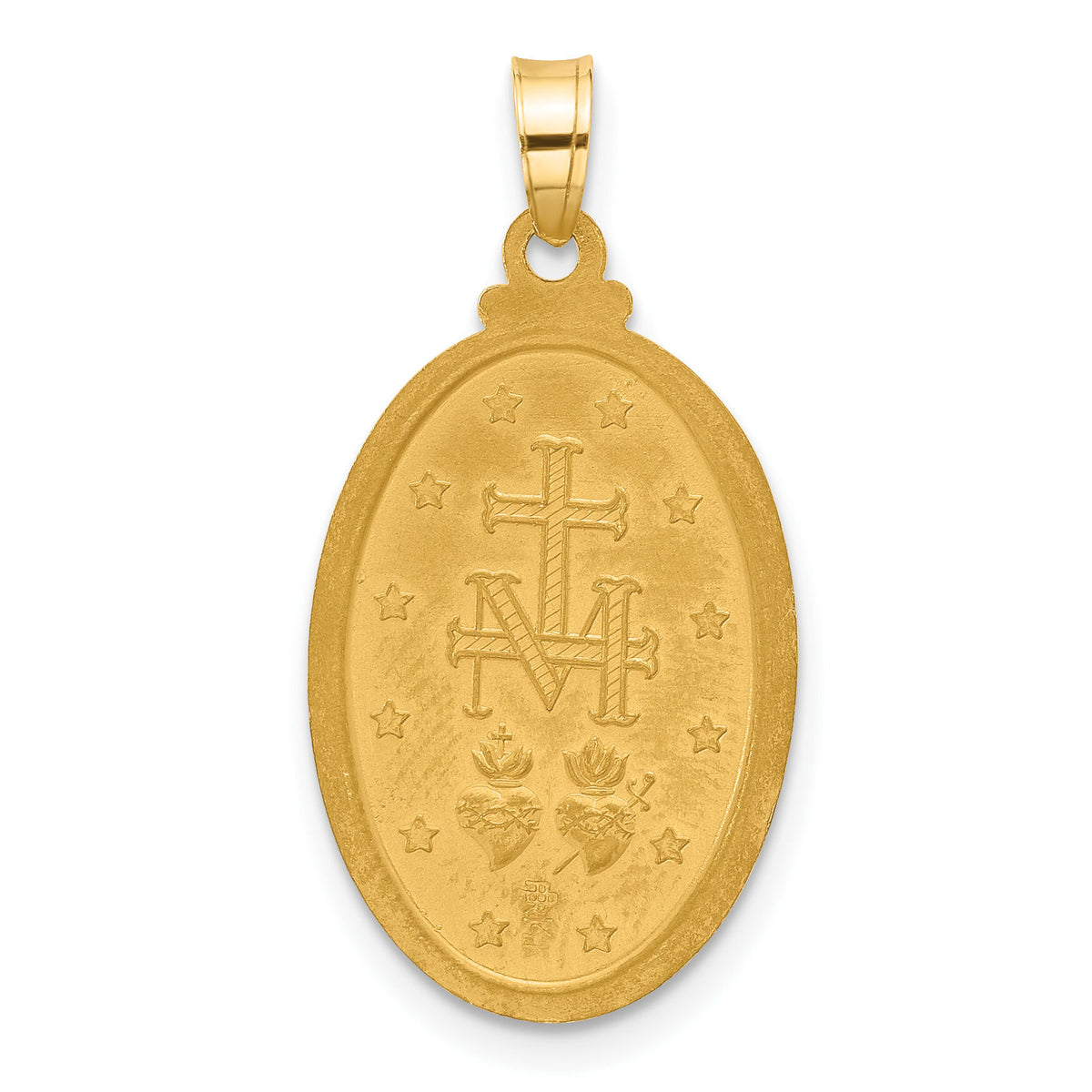 14k Satin and Polished Miraculous Medal Oval Solid Pendant-XR2113