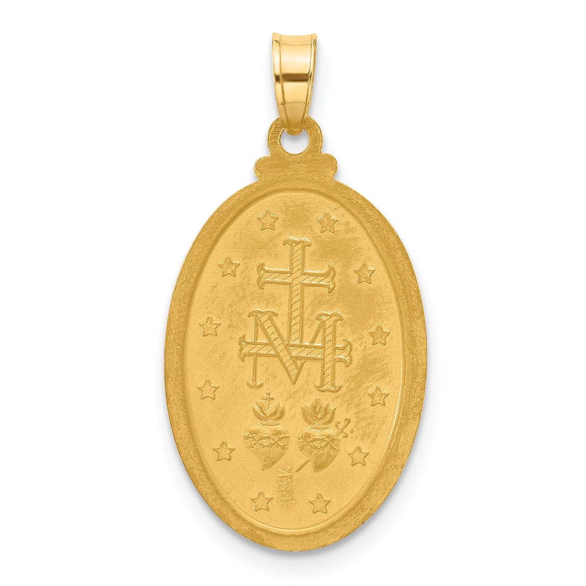 14K with Rhodium Satin and Polished Miraculous Medal Solid Oval Pendant-XR2114