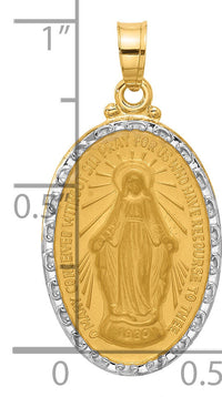 14K with Rhodium Satin and Polished Miraculous Medal Solid Oval Pendant-XR2114