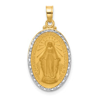 14K with Rhodium Satin and Polished Miraculous Medal Solid Oval Pendant-XR2114