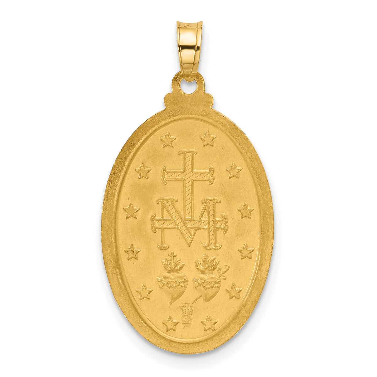 14k Satin and Polished Miraculous Medal Solid Oval Pendant-XR2115