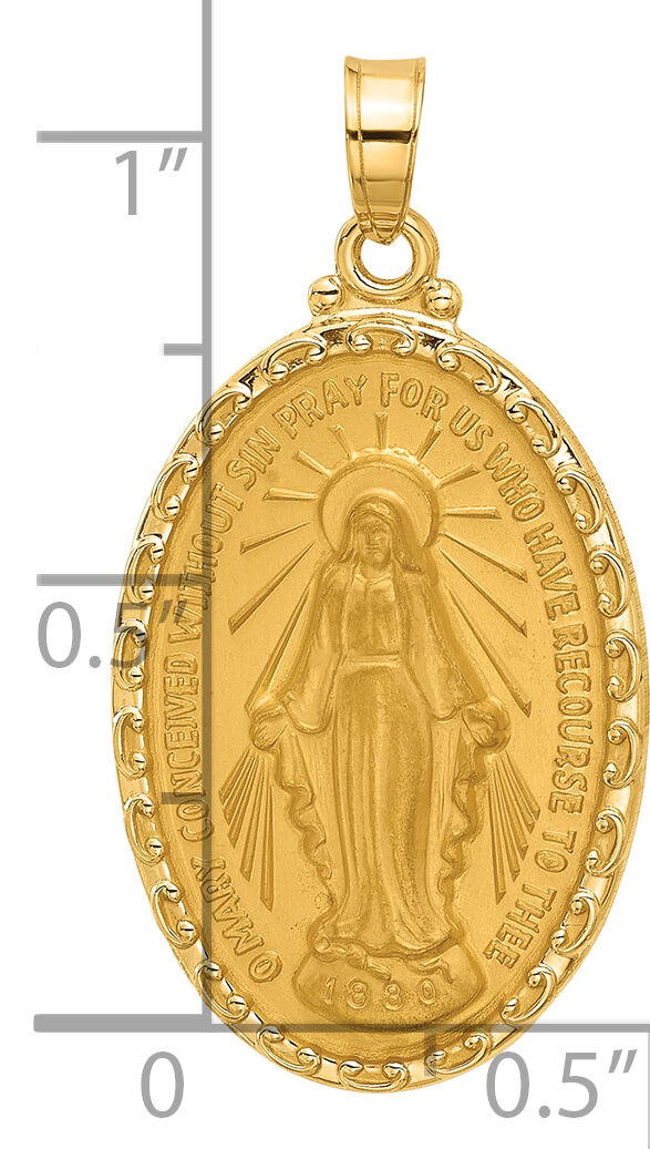 14k Satin and Polished Miraculous Medal Solid Oval Pendant-XR2115