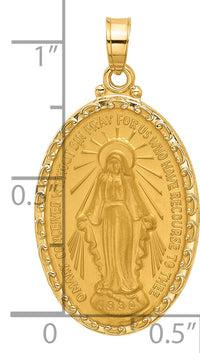 14k Satin and Polished Miraculous Medal Solid Oval Pendant-XR2115
