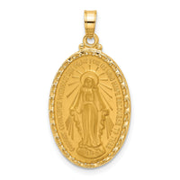 14k Satin and Polished Miraculous Medal Solid Oval Pendant-XR2115