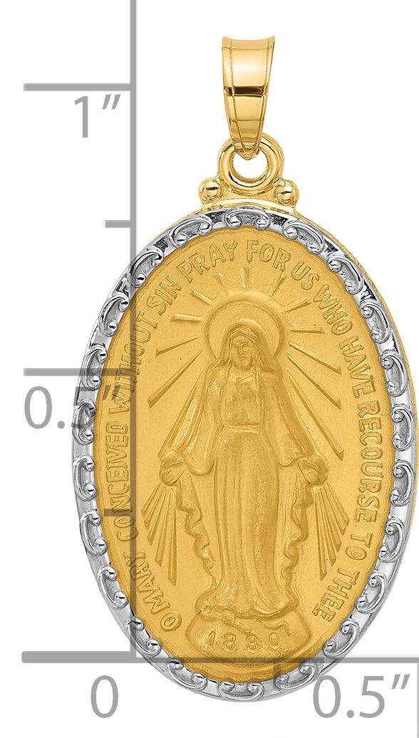 14K with Rhodium Satin and Polished Miraculous Medal Solid Oval Pendant-XR2116
