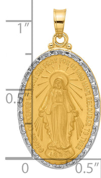 14K with Rhodium Satin and Polished Miraculous Medal Solid Oval Pendant-XR2116