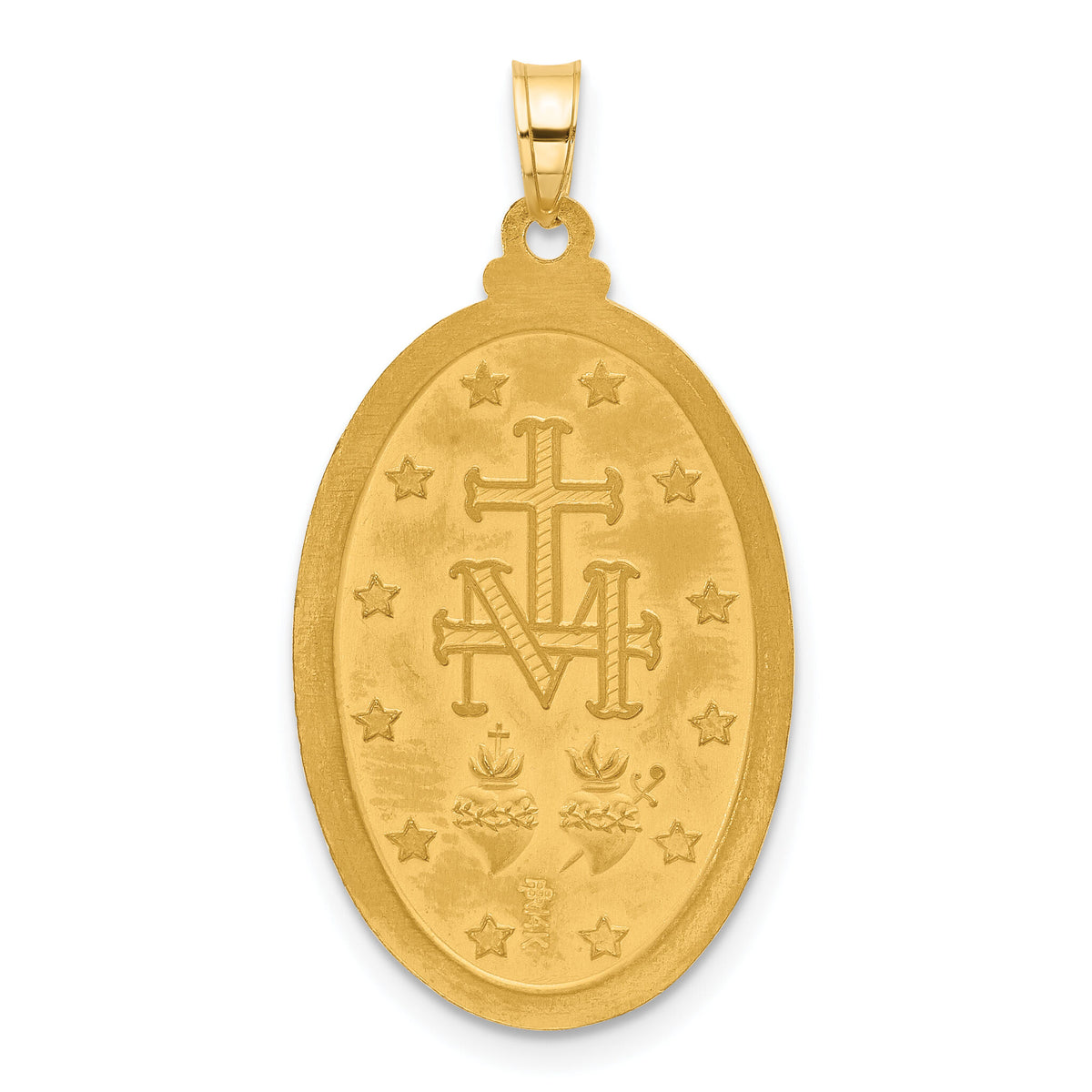 14k Satin and Polished Miraculous Medal Solid Oval Pendant-XR2117