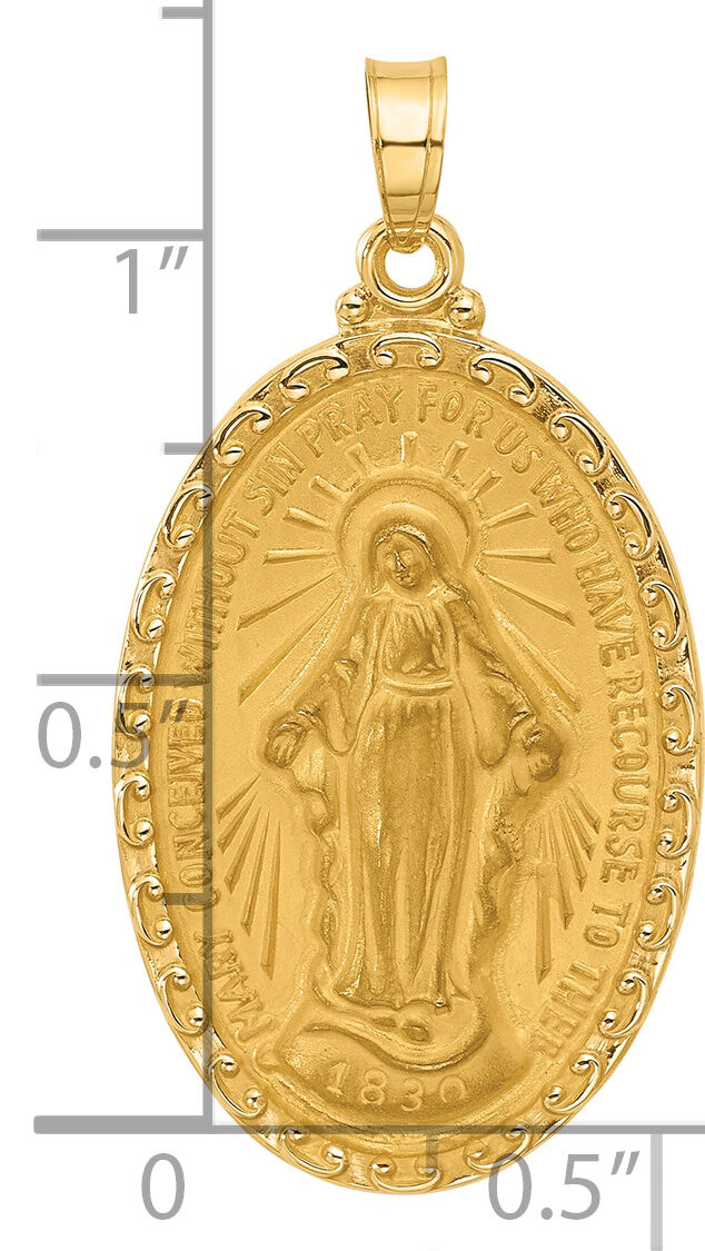 14k Satin and Polished Miraculous Medal Solid Oval Pendant-XR2117