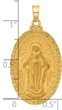14k Satin and Polished Miraculous Medal Solid Oval Pendant-XR2117