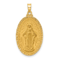 14k Satin and Polished Miraculous Medal Solid Oval Pendant-XR2117