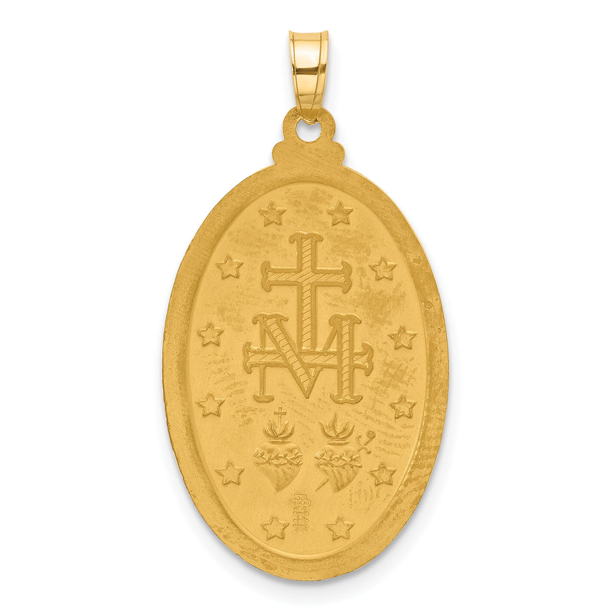 14K with Rhodium Satin and Polished Miraculous Medal Solid Oval Pendant-XR2118