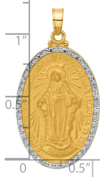 14K with Rhodium Satin and Polished Miraculous Medal Solid Oval Pendant-XR2118