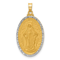 14K with Rhodium Satin and Polished Miraculous Medal Solid Oval Pendant-XR2118