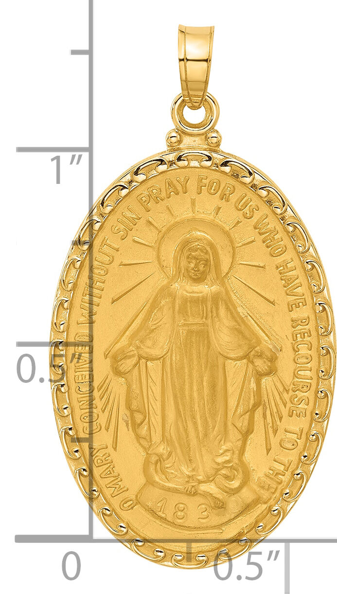 14k Satin and Polished Miraculous Medal Solid Oval Pendant-XR2119